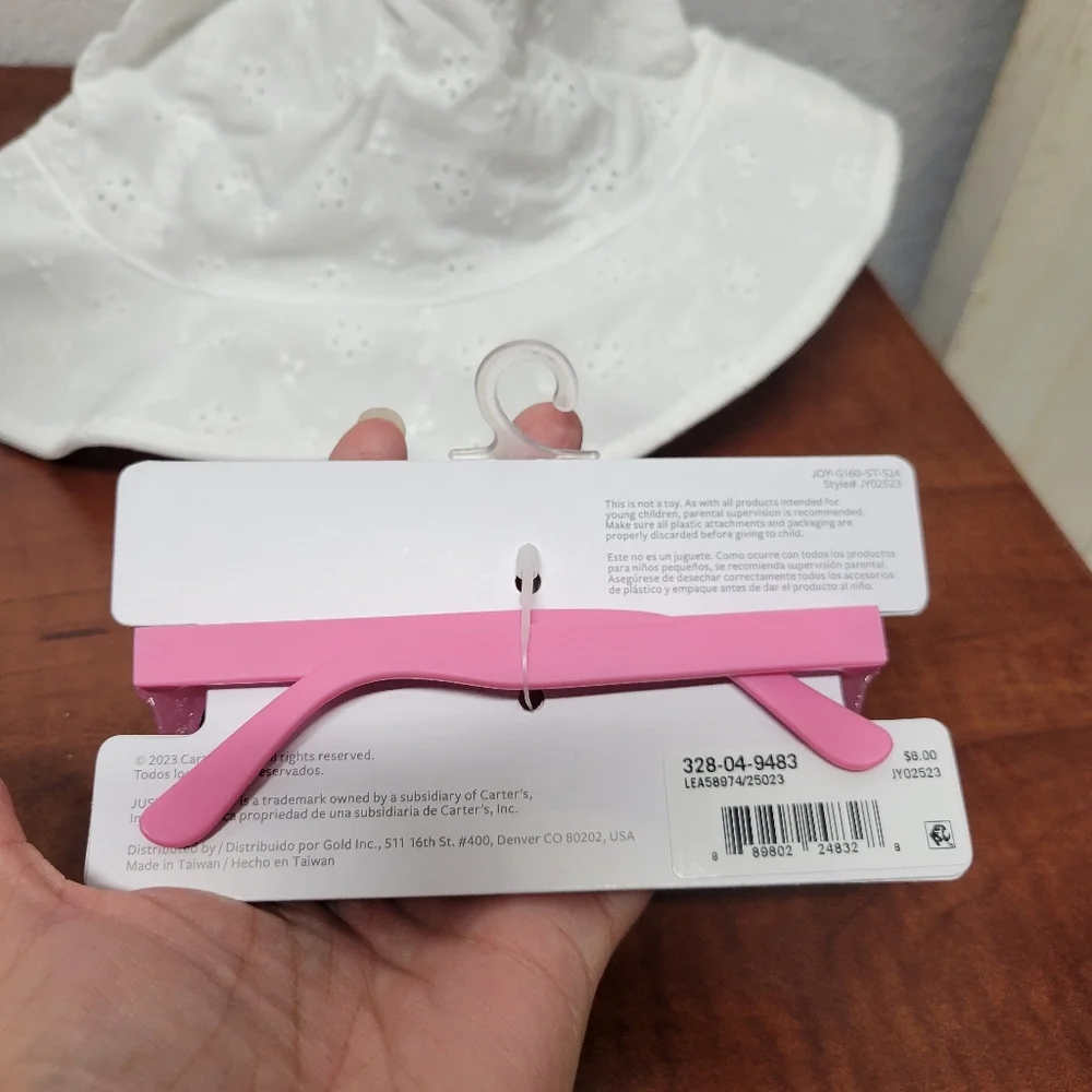 Carter's White Eyelet Sun Hat and Pink Sunglasses Set 6-12 Month Nwt
